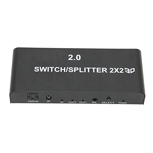 Lazmin112 HDMI Splitter 2×2, 2 in 2 Out HDMI Splitter Audio Video Distributor Switcher HD Multimedia Interface Splitter 6Gbps up to 3840×2160/60Hz, Support 4K 60Hz, 3D, HDR, HDCP 2.2, 1080p(US Plug)