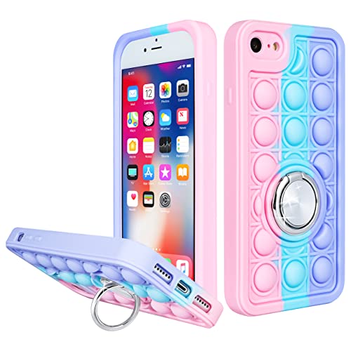 Joyleop Color Bubble Case for iPhone SE 2022/2020/7/8 Fidget Design Unique Silicone Cute Fun Cover Girly Fashion Girls Boys Kids Cases,Kawaii with Metal Ring Buckle for iPhone SE 2022/2020/7/8 4.7″