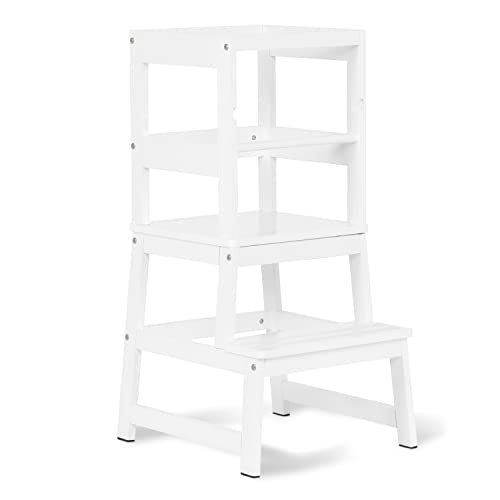 Dream On Me 2-in-1 Funtastic Tower and Step Stool, Easy to Assemble, Multi-Purpose Stool with Non-Toxic Paint Finish, Made of Solid Pinewood, White
