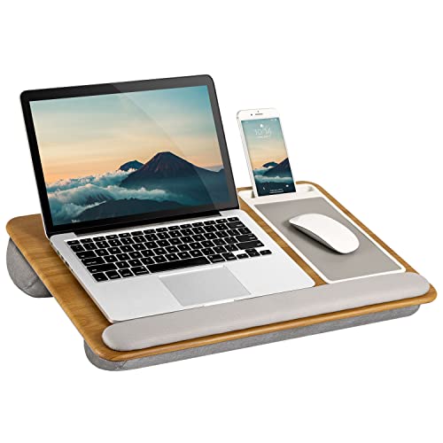 LapGear Home Office Pro Lap Desk with Wrist Rest, Mouse Pad, and Phone Holder – Oakwood – Fits up to 15.6 Inch Laptops – Style No. 91599