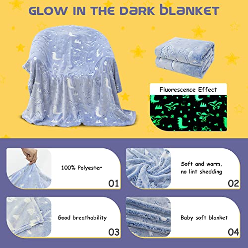 Glow in The Dark Dinosaur Blanket for Boys 40×50 Inches, Dino Glowing Throw Blanket for Toddler Boys Girls Grandkids, Soft Cute Kids’ Blankets & Throws Gifts for Boys Birthday Christmas | The Storepaperoomates Retail Market - Fast Affordable Shopping