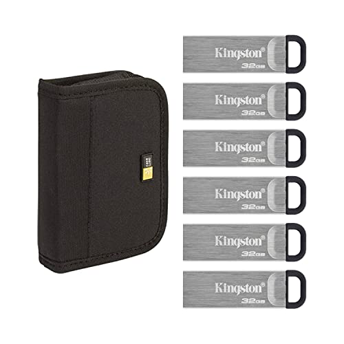 Kingston USB 3.2 Gen 1 DataTraveler Kyson – DTKN/32GB x6 + Case Logic JDS-6 USB Drive Shuttle 6-Capacity-Black
