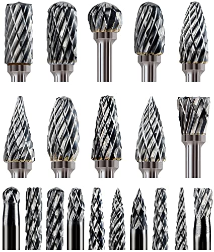 Sworker Carbide Burr Set Compatible with Dremel 1/8″ Shank 20PC Die Grinder Rotary Tool Rasp Bits Wood Carving Accessories Attachments Cutting Burrs Metal Grinding Engraving Porting Double Cut