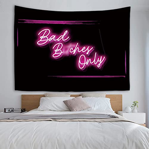HuxtleEssentials Decorative Wall Tapestry,Bad B**ches Only Words in Neon Light for Bedroom Living Room Outdoor,51Hx60L inch