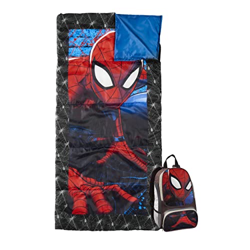 Marvel Spiderman Backpack and Sleeping Bag Set – Spiderman Kids Indoor/Outdoor Kit, 2 Piece Set