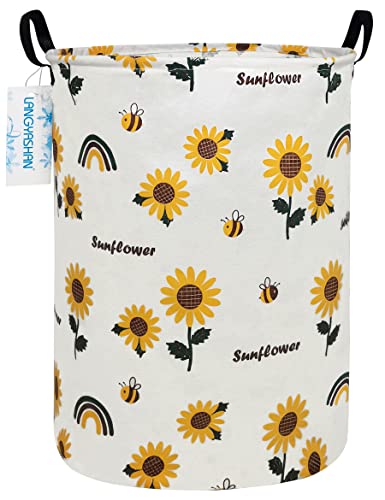 LANGYASHAN Storage Bin, Canvas Fabric Collapsible Organizer Basket for Laundry Hamper,Toy Bins,Gift Baskets, Bedroom, Clothes,Baby Nursery (Sunflower)