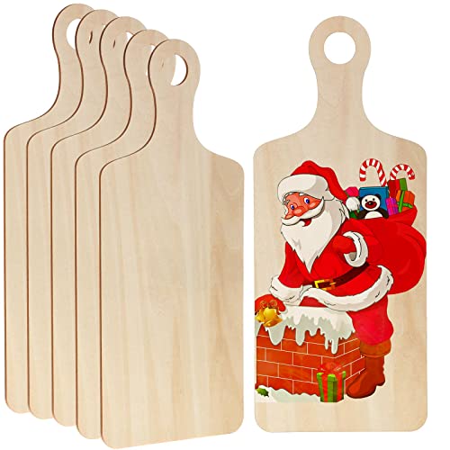 6 Pieces Mini Wooden Cutting Boards with Handle Wooden Paddle Chopping Board Unfinished Wood Boards for Home Kitchen Cooking Decor DIY Craft (Rectangle,11.8 x 5.1 Inch)