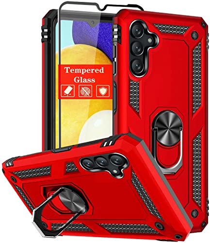 SunRemex Samsung Galaxy A13 5G Case with Tempered Glass Screen Protector，Galaxy A13 5G Case Kickstand [Military Grade] 16ft.Drop Tested Protective Cover for Samsung Galaxy A13 5G. (A13, Red)