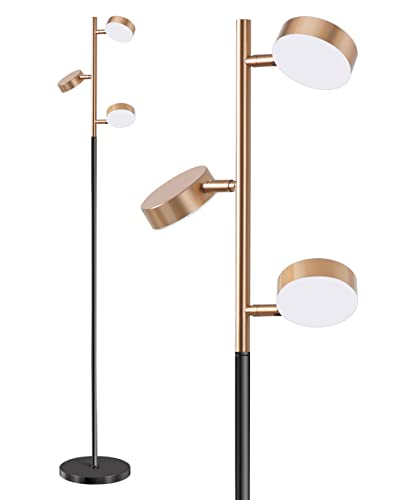 YAO BANG 63 inches Led Reading Floor Lamp for Living Room,18W 1500LM 4500k,Led Tall Standing Lamp Lights with 180 ° Up and Down 360° Rotatable 3 Lights for Bedroom,Office,Modern Decor,Gold