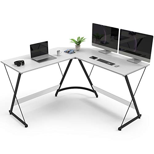 YESKER L Shaped Computer Desk Home Office Corner Gaming Desk, 51 Inch L-Shape Space-Saving Desk, Modern L Shaped Desk for Workstation Studying Writing, Easy to Assemble （White