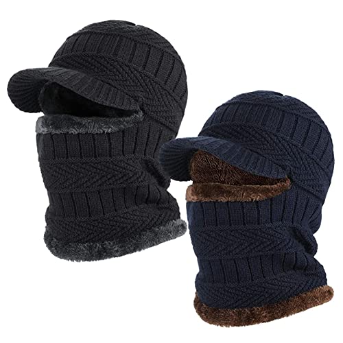 2 Pieces Winter Knitted Balaclava Hat Warm Cycling Face Covering Winter Warmer Knit Hat
