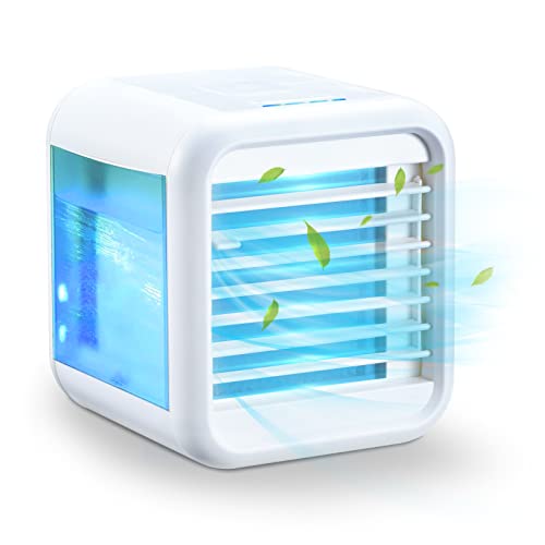 Portable Air Conditioner Fan, Personal Air Cooler with Icebox, USB Desk Fan with 3 Speeds, Evaporative Air Cooler for Home, Office & Outdoor Use, Mini Air Cooler, USB Charging, 7 Light Colors, Quiet