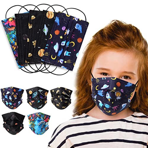Kids Disposable Face Mask – 50Pcs, Children Face Masks with Prints, Space/Planet/Ocean Printed Cartoon Colorful Safety Masks for Kids, Disposable Kid’s Face Mask for Boys and Girls
