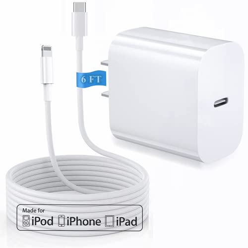 iPhone 12 13 Fast Charger, Apple MFi Certified 20W Type C Wall Charger Block with 6FT USB C to Lightning Cable Compatible with iPhone 13/13Pro/12 Mini/12 Pro Max/11 Pro Max/Xs Max/XR/X/8 Plus