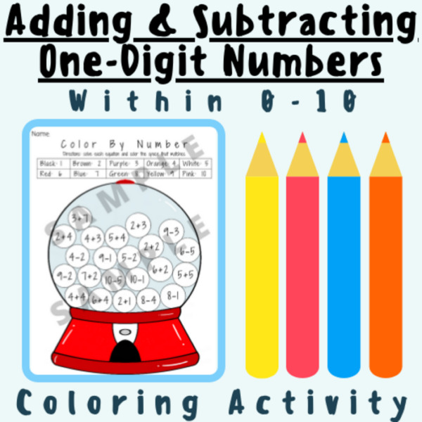 Adding and Subtracting One-Digit Numbers Within 10 [0-10] (Coloring Activity Worksheet) For K-5 Teachers and Students in the Math Classroom
