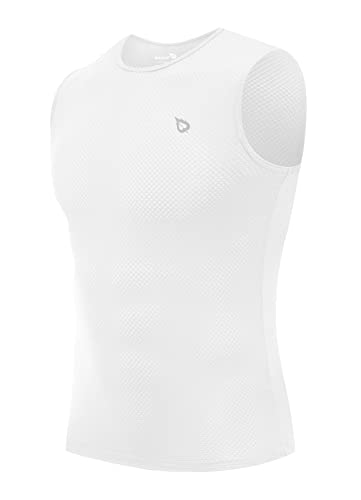 BALEAF Men’s Cycling Base Layer Sleeveless Jersey Bike Undershirt Summer Bike Tank Top Sports Vest Breathable White XL