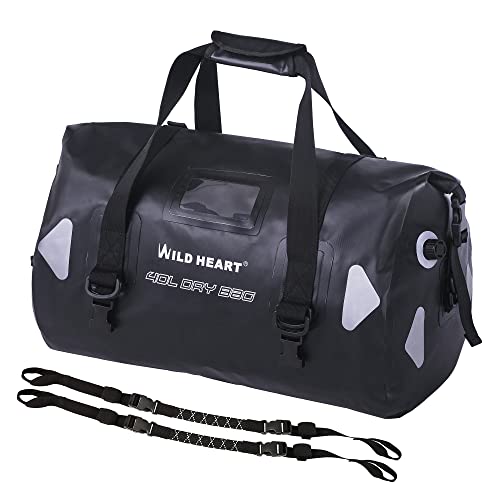 WILD HEART Waterproof Travel Duffel Bag PVC500D Double-bottom With Rope Straps and Inner Pocket 40L 66L 100L(100L black)