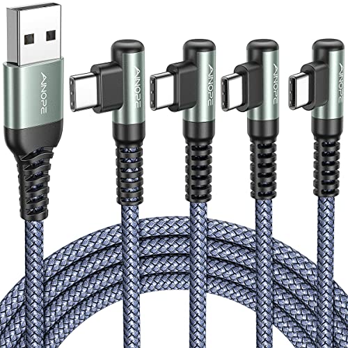AINOPE USB C Cable 4-Pack [10/6.6/3.3/3.3ft] 3.2A Type C Charger Fast Charging Right Angle, USB C Charger Nylon Braided Compatible with Galaxy S10 S9 S8 Plus S21, Note 10 9 8, LG, Type C Cable