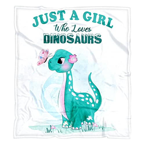 Dinosaur Blanket for Girls Dinosaur Gifts for Girls – Just A Girl Who Loves Dinosaurs – Lightweight Soft Cozy Flannel Throw Blanket Suitable for Sofa Bed Blankets 50×60 Inch for Kids Blanket
