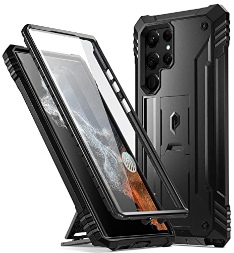 Poetic Revolution Case for Samsung Galaxy S22 Ultra 5G 6.8″ (2022), Built-in Screen Protector Work with Fingerprint ID, Full Body Rugged Shockproof Protective Cover Case with Kickstand, Black