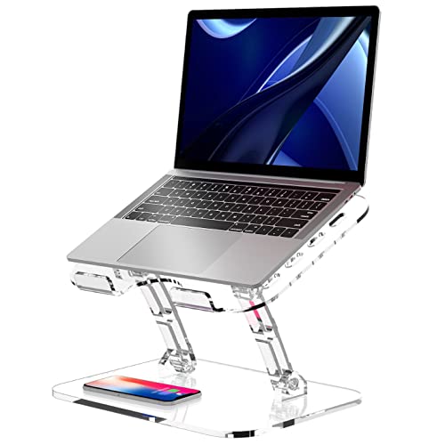 Lpoake 𝟮𝟬𝟮𝟯 𝗨𝗽𝗴𝗿𝗮𝗱𝗲𝗱 Acrylic Laptop Stand for Desk Clear Laptop Riser Adjustable Height White Computer Stand for Laptop Compatible with 10 to 15.6 Inches Laptops(Transparent)