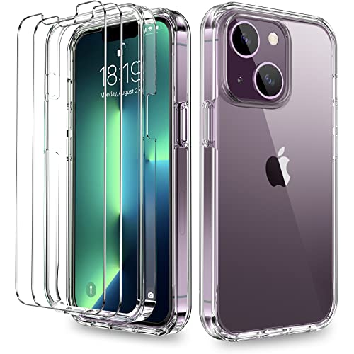 COOLQO Compatible for iPhone 14/iPhone 13 Case 6.1 Inch, with [2 x Tempered Glass Screen Protector] Clear 360 Full Body Protective Coverage Silicone Military Grade Shockproof Phone Cover Clear