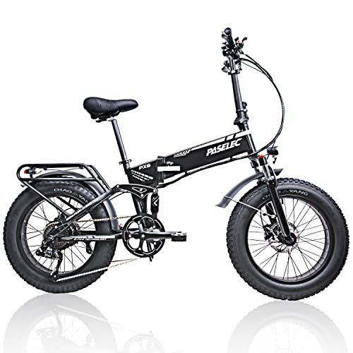 LEONX PASELEC Electric Bikes for Adults 20” Folding Electric Bicycle,Hydraulic Brakes,48V 12ah 750W Motor Ebike Fat Tire Mountain e-Bike,Full Suspension, 9 Gears Cycle for Men Women (Black)