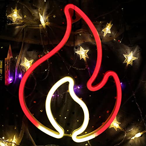 ENUOLI Neon Lights Signs, Flame Shaped Light up Signs for Wall Decor USB or Battery Powered Fire Neon Sign Wall Hanging Art Home Decor Neon Night Light for Bedroom Living Room Bar Pub Party