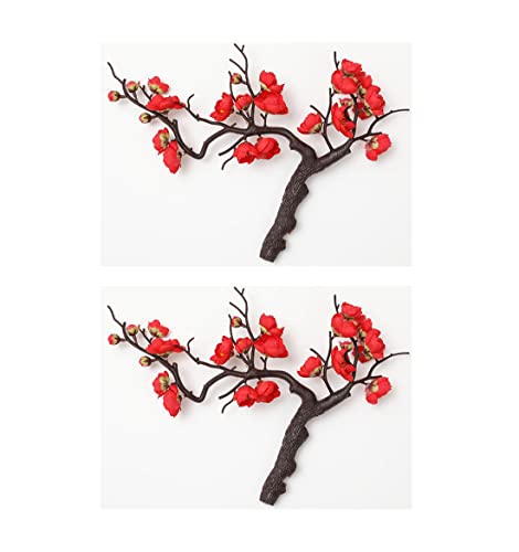 Suandsu 2 Pcs Artificial Plum Blossom Fake Wintersweet DIY Flowers Home Hotel Office Wedding Party Garden Decor 9” High Red