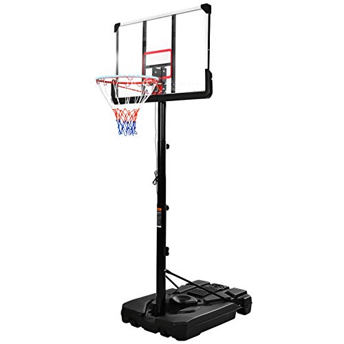 Recaceik Portable Basketball Hoop Goal System, 6.6-10ft Height Adjustment Basketball Hoop with LED Basketball Goal Lights, Waterproof, Basketball Backboard for Indoor/Outdoor Sports, White