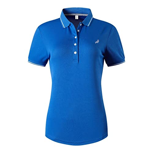 Nice League Women’s Short Sleeve Sport Polo Dress Tee Shirt Fit Casual Golf Tennis Bowling Tshirt T-Shirt S005_Blue_XL