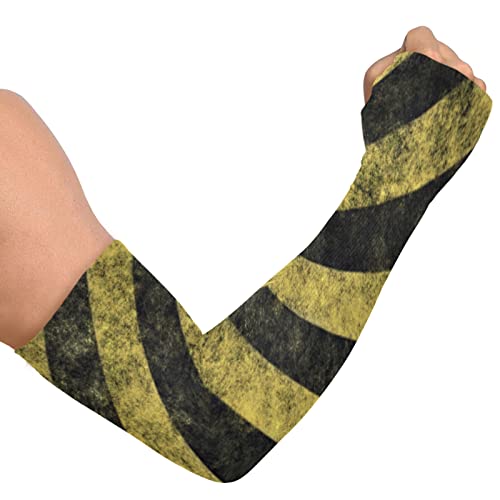 WELLDAY Hazard Stripes Arm Sleeves with Thumb Hole UV Sun Protection Cooling for Driving Cycling Golf Fishing
