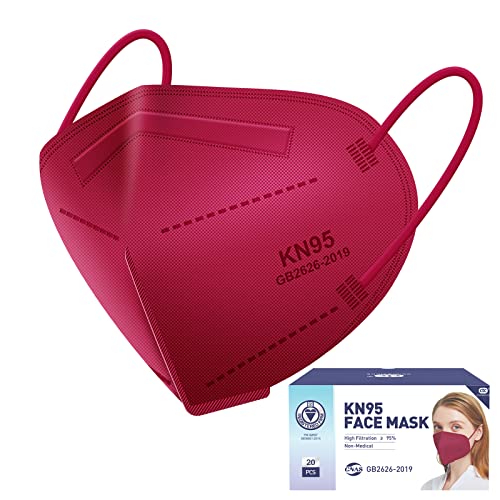 KN95 Red Face Mask 20PCS, 5-Ply Cup Dust Masks Filtration Efficiency ≥95% Individually Packaged Particulate Respirators Breathable Colour Adult Mask…
