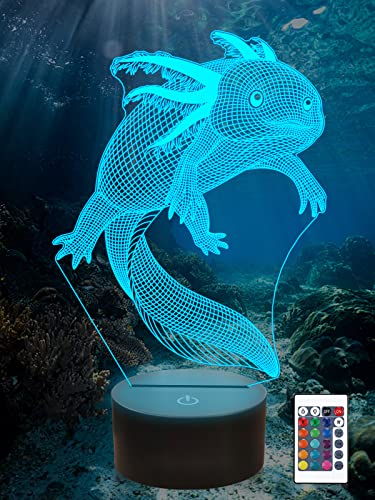 Ammonite Axolotl Night Light, Mexican Salamander Fish 3D Illusion lamp for Kids, 16 Colors Changing with Remote, Kids Bedroom Decor as Xmas Holiday Birthday Gifts for Boys Girls