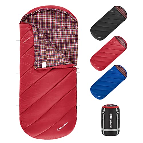 KingCamp Cotton Flannel 4 Season Camping Sleeping Bag for Adults Cold Weather Lightweight Warm Extra Wide XL XXL with Compression Sack for Hiking Backpacking Travel Outdoor Big and Tall