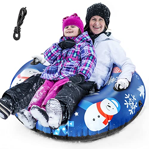 BoSnap Snow Tube, Super Big 50‘ Inflatable Snow Sled, Heavy Duty Snow Tube Made by Thickening Material Blue snow tube 50inch snow tube