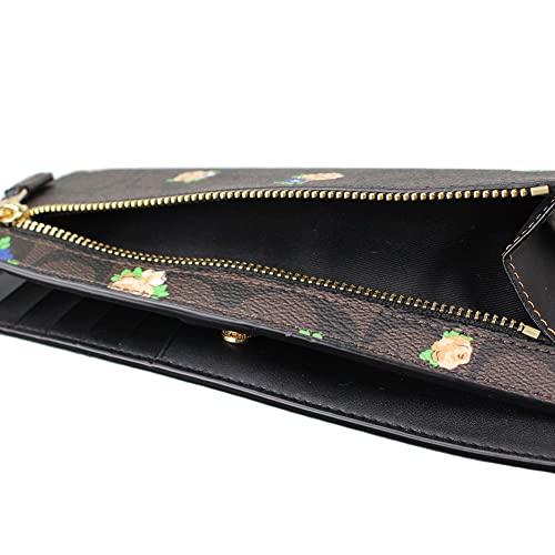 COACH Womens Slim Wallet In Leather (IM/Brown Black Multi With Vintage Mini Rose Print) | The Storepaperoomates Retail Market - Fast Affordable Shopping