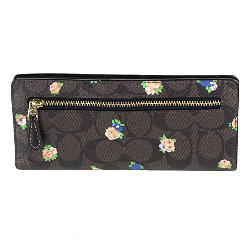 COACH Womens Slim Wallet In Leather (IM/Brown Black Multi With Vintage Mini Rose Print) | The Storepaperoomates Retail Market - Fast Affordable Shopping