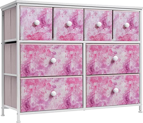 Sorbus Fabric Dresser for Kids Bedroom – Chest of 8 Drawers, Storage Tower, Clothing Organizer, for Closet, for Playroom, for Nursery, Steel Frame, Fabric Bins – Knob Handle (Tie-dye Pink)
