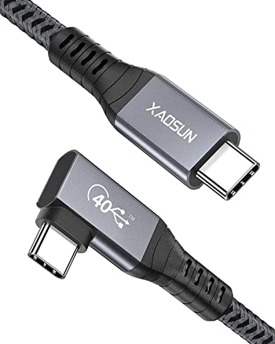 XAOSUN USB 4 Cable [USB-IF Certified], 90 Degree Thunderbolt 4 Cable with 8K@60Hz Display, Dual 4K, 40Gbps Data Transfer, 100W Charging for MacBook Pro, iPad Pro, Mac Mini, Quest Link, eGPU and More