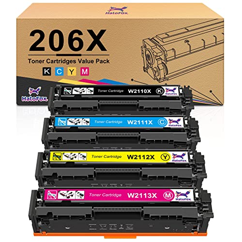 HaloFox Compatible Toner Cartridge Replacement for HP 206X 206A W2110A W2110X for HP Color Pro MFP M283fdw M283cdw M255dw M283 M282nw M255 Printer Toner (Black Cyan Yellow Magenta, 4 Pack)