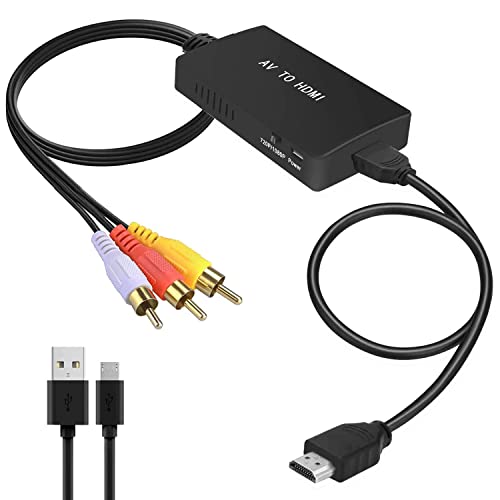 XIANREN RCA to HDMI Converter, AV to HDMI Adapter Support 1080P PAL/NTSC Compatible with PS one, PS2, PS3, STB, Xbox, VHS, VCR, Blue-Ray DVD Players (Male RCA to HDMI)