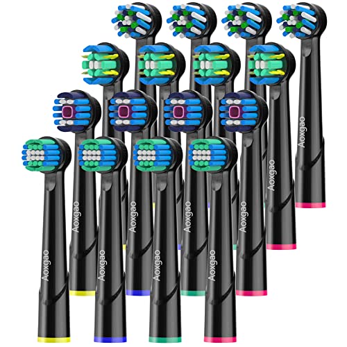 Aoxgao Replacement Heads Compatible with Oral B Braun Electric Toothbrushes, 16 Pack of 4 Types Brush Heads Refill for Oral-B Pro / Genius / Smart / Vitality All Series (Black)