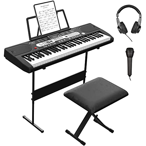 Amyove Keyboard Piano for Beginners, 61 Key Piano Keyboard with Built-In Speaker Microphone, Sheet Stand and Power Supply, Portable Keyboard Teaching for Best Birthday or Christmas Gift