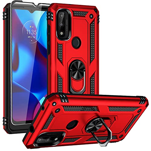 SunRemex Compatible for Moto G Pure Case with Tempered Glass Screen Protector .Moto G Pure Case Kickstand [ Military Grade ]. Drop Tested Protective Cover for Motorola Moto G Pure.(Red)