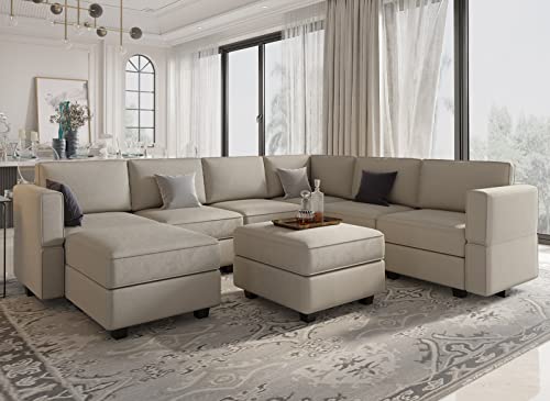 Belffin Modular Sectional Sofa with Storage Seat Oversized U Shaped Couch with Reversible Chaise Sofa Set with Ottoman Velvet Grey