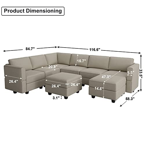 Belffin Modular Sectional Sofa with Storage Seat Oversized U Shaped Couch with Reversible Chaise Sofa Set with Ottoman Velvet Grey | The Storepaperoomates Retail Market - Fast Affordable Shopping