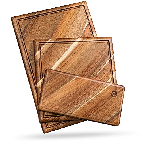 Chorus Wood Cutting Board Set with Juice Groove (3 Pieces) – Acacia Wood Kitchen Cutting Boards, Chopping Board for Meat (Butcher Block), Vegetables, Cheese – 100% Natural Hardwood