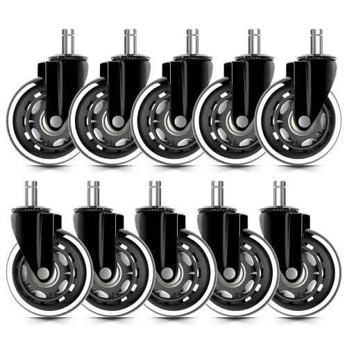Office Chair Caster Wheels, Heavy-Duty Rubber Chair Wheels Replacement for Hardwood Floor & Carpet, Universal Fit Stem 7/16 Inch, Set of 10