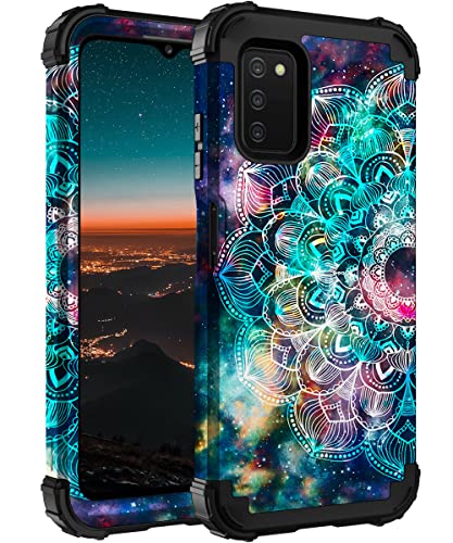 Hocase for Galaxy A02s Case, Shockproof Heavy Duty Protection Hard Plastic+Silicone Rubber Bumper Hybrid Protective Case for Samsung Galaxy A02s (6.5″ Display) 2021 – Mandala in Galaxy
